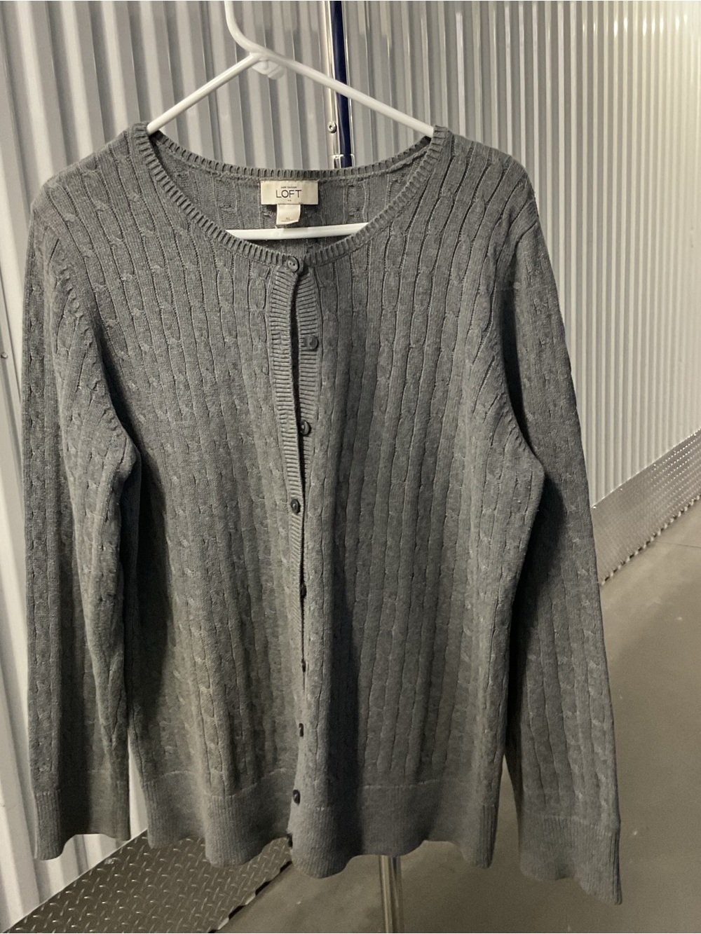 LOFT Gray Cable Knit Button-Front Cardigan